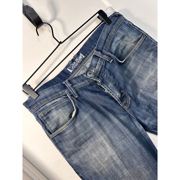 Hudson Men Denim Distressed Clifton Bootcut Jeans Pockets Dark Wash Blue Size 34 - Picture 2 of 15